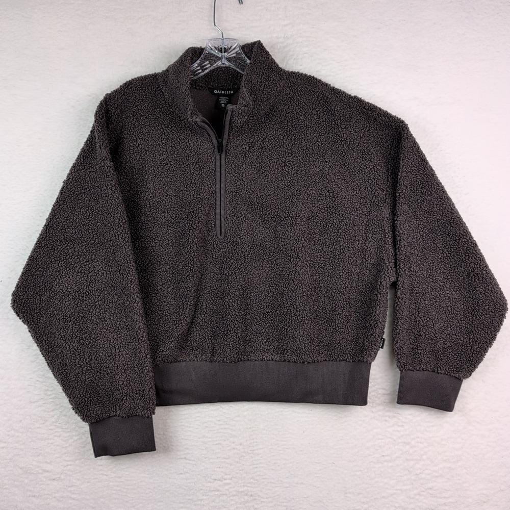 Athleta In The Clouds Sweatshirt Women's XL Brown Truffle 1/2 Zip Cropped Fleece